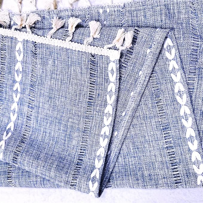 Simple Bedside Table Tassel Cover Cloth, Tablecloth Towel, Suitable for TV Microwave Washing Machine Refrigerator Dust (15.7 * 35.4 inches,Grey Blue)