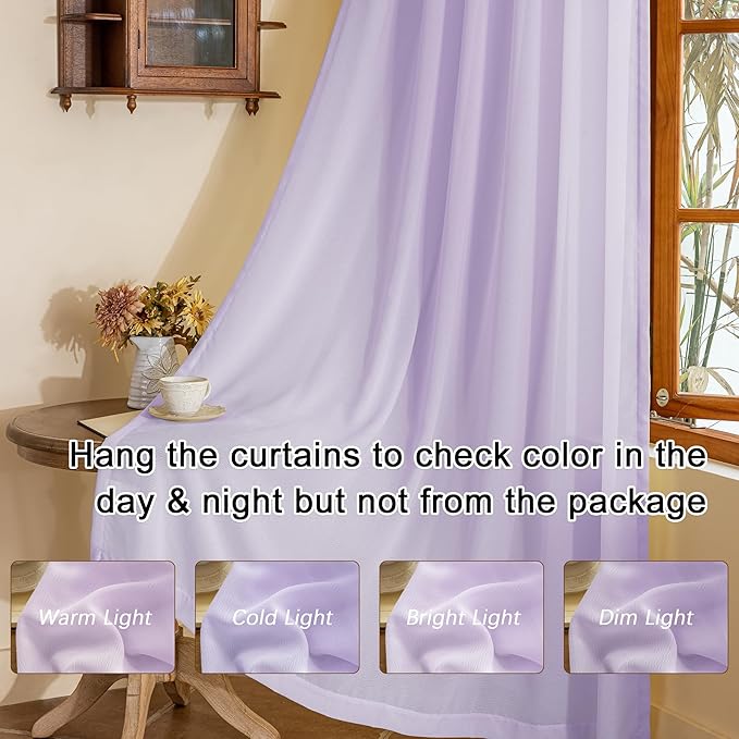 Lavender Sheer Pleated Curtains 84 Inches Long for Girls Bedroom Soft Touch Light Filtering Pinched Pleated Curtains with Hooks, Pastel Lilac, 42" W x 84" L, 2 Panels