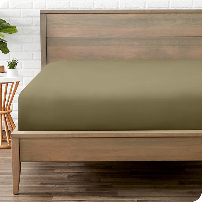 Bare Home Fitted Bottom Sheet King Size - Premium 1800 Microfiber - Ultra-Soft Hotel Luxury - Deep Pocket - Durable and Long Lasting (King, Olive)