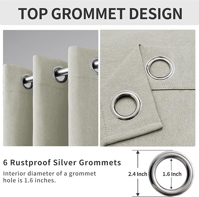 Easy-Going Linen Look Blackout Curtain Grommet Window Curtain Drapes for Bedroom, Living Room Thermal Insulated Room Darkening (2 Panels, 42x84 inch, Beige)
