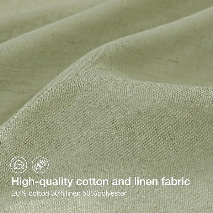 Anmao Natural Linen Curtains for Living Room 72 Inch Length 2 Panels Set, Light Filtering Semi Sheer Window Curtain Drapes for Bedroom with Curtain Rings and Clips, 52Wx72L, Sage Green