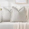 MIULEE Pack of 2 Black Pillow Covers 20x20 Inch Striped Farmhouse Couch Throw Pillow Covers with Fringe Chic Linen Decorative Cushion Covers for Sofa Living Room Bed Outdoor Home Decor