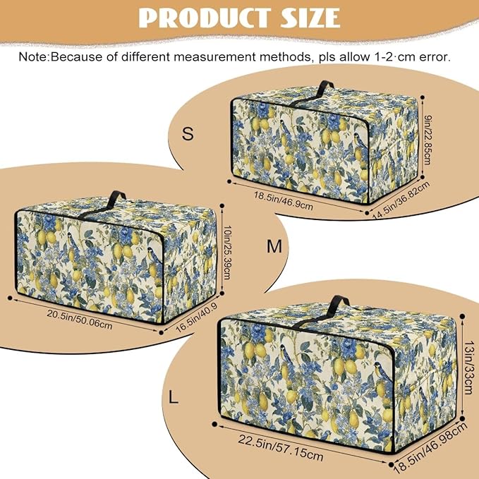 Lemon Floral Robin Bird Print Microwave Oven Dust Cover Heavy Duty Microwave Oven Grill Cover Dustproof Kitchen Machine Covers Case Protections for Toaster Oven, L