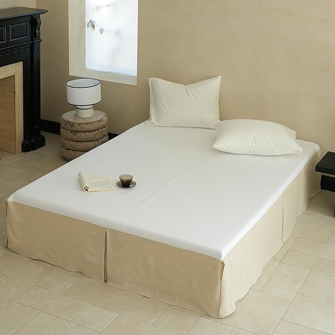 Simple&Opulence French Linen Bed Skirt with Classic 14 inch Drop Dust Ruffle, Tailored Draped Premium Natural Flax Cotton Blend Basic Dust Easy Fit Breathable Farmhouse Bedding (Twin, Basic Linen)