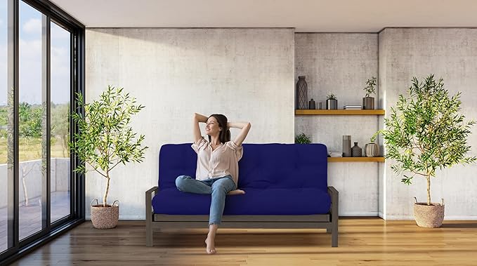 Royal Sleep Products by The Futon Factory 6 inch Foam Futon Mattress - Solid Royal Blue Cover - Full Size - CertiPUR Certified Foams - Made in USA - Replacement Mattress - (Frame not Included)