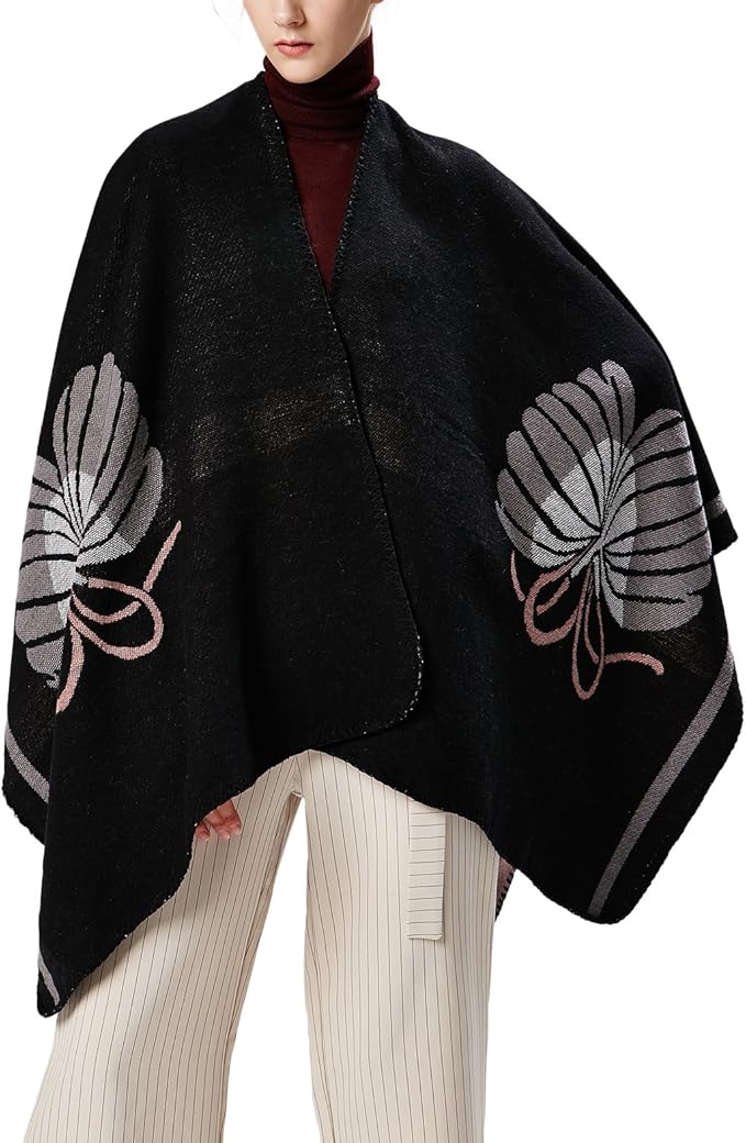Women's Vintage Pattern Open Front Poncho Cape Shawl Winter Shawl Wraps