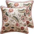 ISAENNE Design Square Pink Floral Linen Throw Pillow Covers 18"x18" Pack of 2, Vintage Country Flowers Pattern Cushion Covers Decor Pillowcases for Bed,Living Room,Outdoor,Car