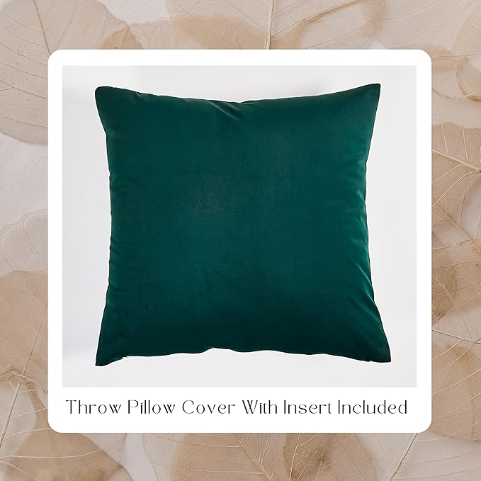 Solid Color Velvet Throw Pillow with Insert Included (Dark Green, 22"x22"), Decorative Pillow for Sofa, Couch, Bed, Chair Cushion