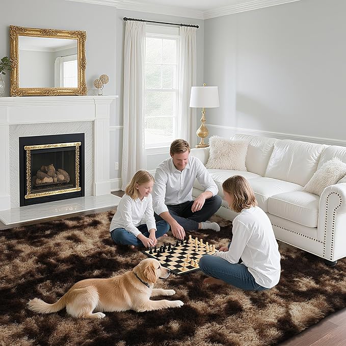 Fluffy Rug Shaggy Area Rug, Mottling Brown 6x9 Area Rugs for Living Room, Large Shag Area Rugs for Bedroom Kids Room Home Decor, Upgrade Anti-Skid Rectangular Fuzzy Rugs