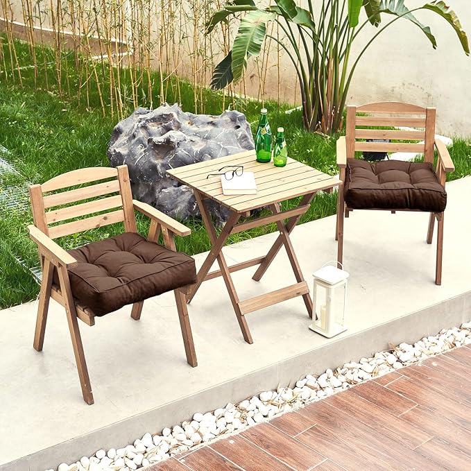 ARTPLAN Outdoor Seat Cushion,Square Thick Tufted Chair Cushion for Patio Wicker Chair with Tie,Set of 2,19"x19"x5",Coffee