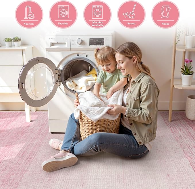 Wonnitar Modern Ombre Light Pink 9x12 Area Rug, Washable Soft Bedroom Rug Non-Slip Rugs for Living Room, Non-Shedding Large Nursery Mat, Thin Floor Carpet for Kids Playroom Dining Room (Pink, 9'x12')