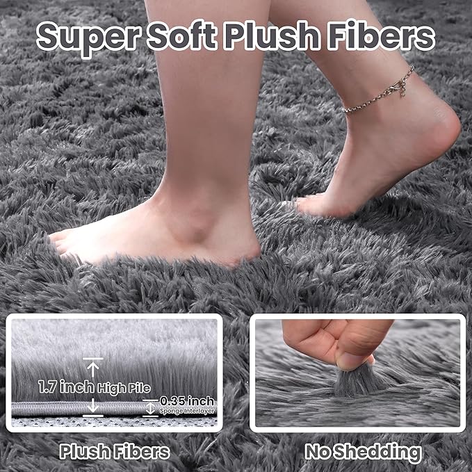 6x9 Area Rugs for Living Room Rug: Soft Fluffy Shag Light Gray Rugs for Bedroom, Non-Slip Large Fuzzy Plush Rug Indoor Floor Carpet for Nursery Kids Boys Girls Room, Dorms, Playroom, Modern Home Decor