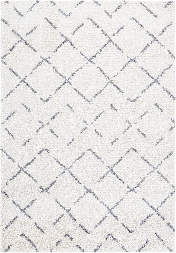 SAFAVIEH Area Rug 4x6 - Arizona Shag Collection - Ivory & Grey, Moroccan Boho Design, Non-Shedding & Easy to Clean, Ideal for Living Room, Bedroom, Dining Space (ASG743F)
