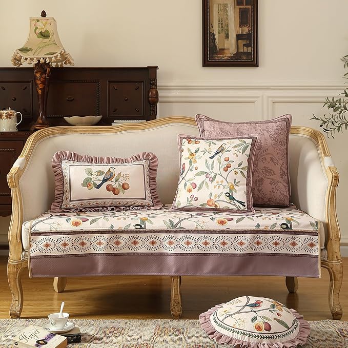 Throw Pillow Covers Pack of 2,Pink Farmhouse with Birds and Flowers Pattern Cozy Velvet Pillowcases,Decoration Square Pillows Cushion Covers for Couch Sofa Bed Car Chair,18"x18"