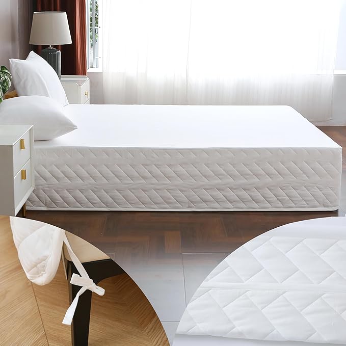 King Bed Skirt-Box Spring Cover with 14 Inch Tailored Drop,Wrinkle and Fade Resistant Hotel Wrap Around Bed Skirts,Bed Frame Cover (Checkered White, King)