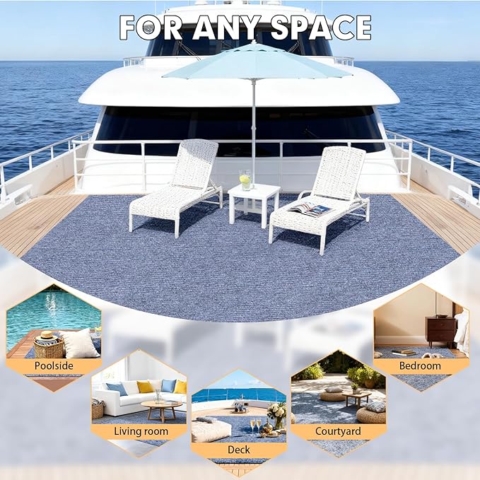 Marine Carpet,6 FT x 10 FT Blue-Gray Indoor Outdoor Carpet 0.2" Thick Boat Carpet with Water-Proof TPE Backing, Non-Slide Outdoor Marine Carpet Roll for Home, Patio, Porch, Deck