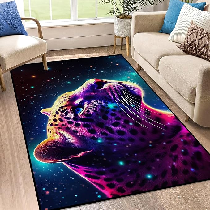 Galaxy Leopard Rug Fierce Panther Head Area Rugs for Boys Kids Bedroom Living Room Gameroom Girls Glitter Carpet Floor Mat Throw Rugs 63 in x 31 in