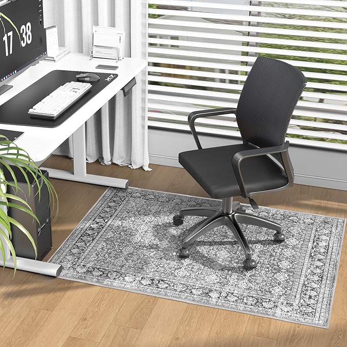Modern Grey 36" x 48" Hard floor Chair Mats, Machine Wash Computer Chair Mat for Hardwood,Easy Glide Rolling Chairs Mat for Office & Home,Anti-Slip Floor Protector for Tile Floors,Foldable Office Mats