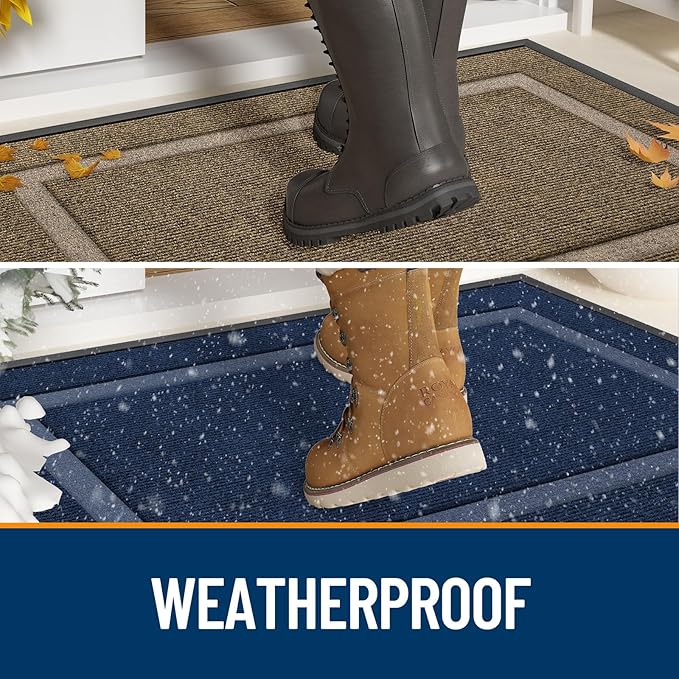 OLANLY Front Door Mat Indoor Outdoor Entrance, Waterproof All-Season, All-Weather Doormat, Sturdy Natural Rubber, Fade Resistant, Low Profile, Easy Clean Patio Porch Entryway Mat, 59x23, Light Blue
