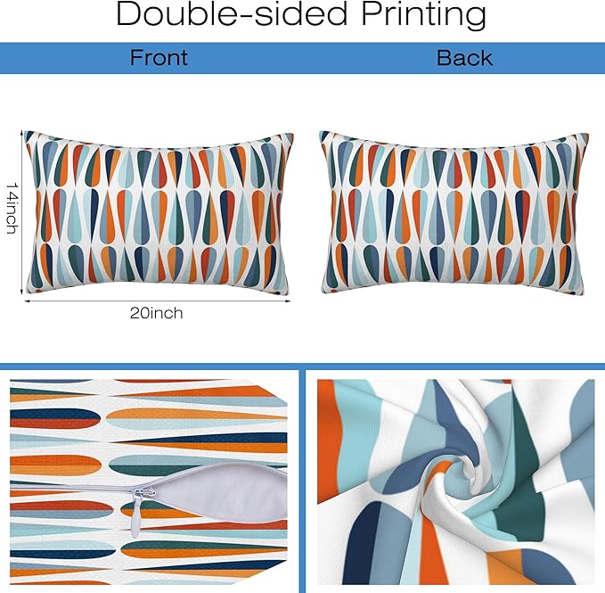 Mid-Century Drop Shapes Throw Pillow Cover Case Modern Retro Style Throw Pillows Set of 2 Super Soft Pillow Covers 20x12 Inches Farmhouse Home Decor for Living Room Bedroom Sofa Couch Cushion Cover