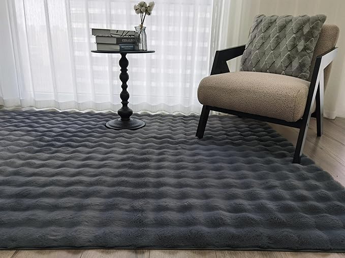 GLORY RUGS Area Rugs Bubble Soft Faux Rabbit Fur Rug 8x10 Polar Gray Plush Carpet Shag Cozy Fluffy Rug Non Slip Rugs, Machine Washable Shaggy Area Rug Bedroom Living Room and Dining Room.