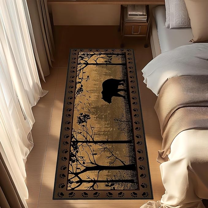 Rustic Cabin Wildlife Runner Rug 2x6,Bear Country,Ultra-Thin Throw Carpet Washable Kitchen Runners Vintage Hallway Rug Entrance Door Mat Non Slip Accent Area Rugs for Entryway,Laundry,Bathroom