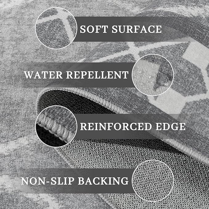 4x6 Area Rugs for Living Room Bedroom, Machine Washable Low Pile Rugs, Non Slip Modern Bordered Print Indoor Carpet for Entryway Office Dining Room Dorm Home Decor,Light Grey