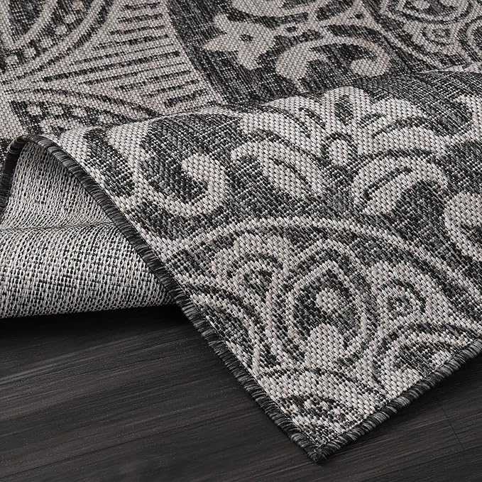Medallion Outdoor Rug 6x9 Washable Outside Carpet for Indoor Patio Porch Waterproof Easy Cleaning Non Shedding Area Rugs Dark Gray 6 x 9