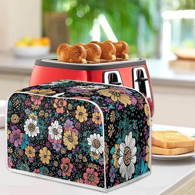 Flower 4 Slice Bread Maker Cover for Kitchen, Dustproof Toaster Cover Suitable for Standard Size Bread Machine, Small Kitchen Appliance