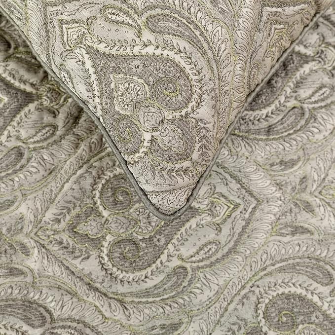The HomeCentric King/Queen/Twin Grey Decorative King 90"x18" Bed Runner Without Pillow Cover, Quilted, Damask& Gold Zari Embroidery Bed Scarf on Silk Fabric - Winifred