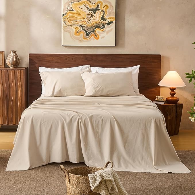 100% Linen Sheets California King Size,Breathable & Durable 4-Piece Bed Flax Sheet Set,Soft All-Season Bedding for Hot Sleepers 16" Deep Pocket Oeko-TEX Certified,（Cal King, Linen）