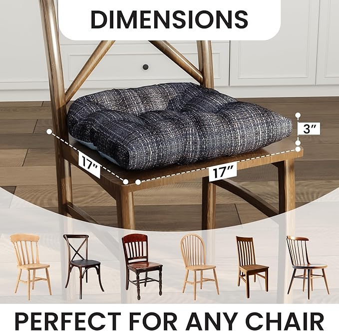 Klear Vu Gripper Overstuffed Universal Non-Slip Dining Chair Cushions for Kitchen Decor or Office Use, U-Shaped Skid-Proof Seat Pad, 17x17 Inches, 2 Count (Pack of 1), Honeycomb Denim Blue
