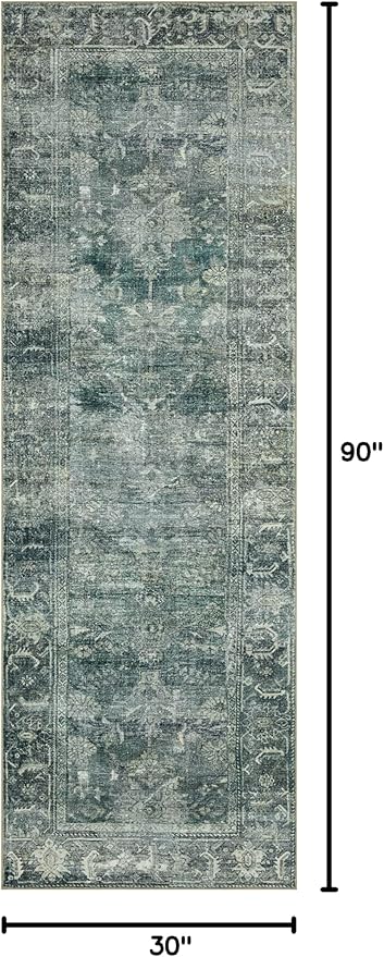 Loloi Magnolia Home by Joanna Gaines Banks Collection BAN-03 Blue/Lagoon 2'-6" x 7'-6", .13" Pile Height, Machine Washable, Runner Rug