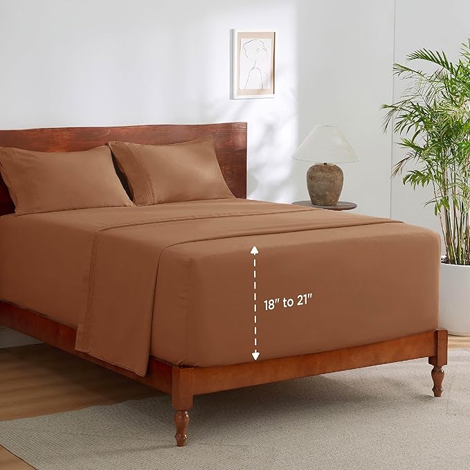 Bedsure Deep Pocket Queen Sheets Set - Fits Mattresses Up to 21 Inches Thick - 4 Piece GentleSoft Bed Sheets, Moisture Wicking, Soft & Cooling Bedsheet & Pillowcases, Easy & Secure Fit, Orange