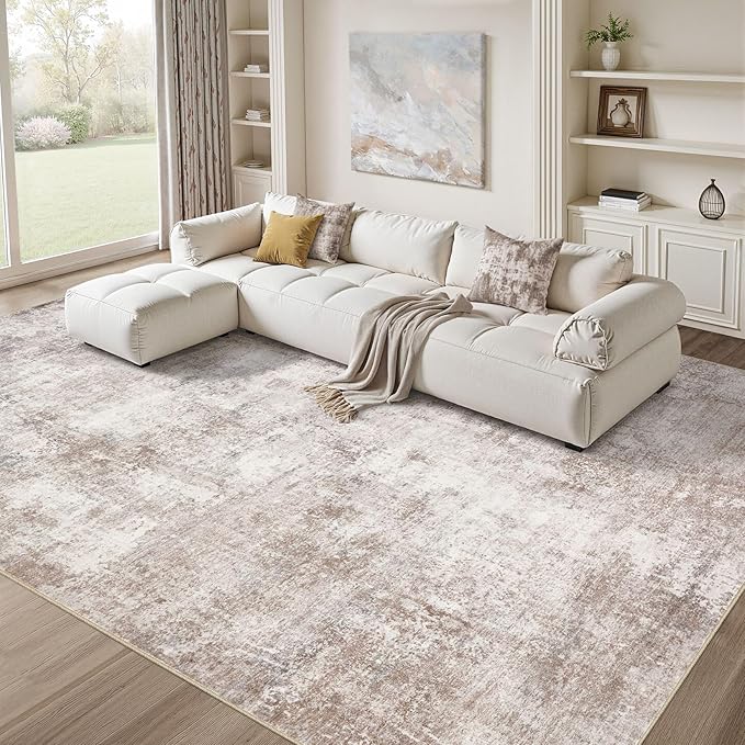 Washable 5X7 Area Rug: Modern Abstract Soft Non-Slip Indoor Rugs Home Decor - Low Pile Stain Resistant Carpet for Living Room Bedroom Dining Room Playroom Office(Brown,5'x7')