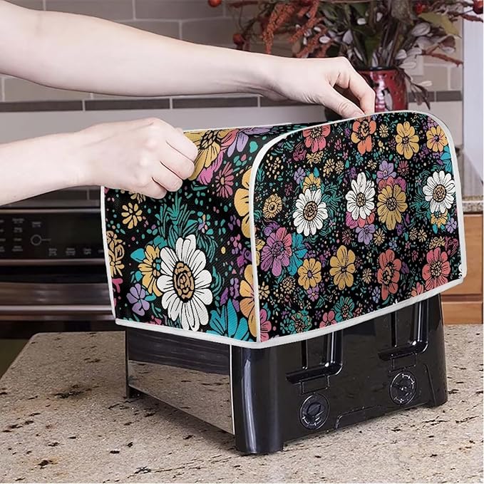 Flower 4 Slice Bread Maker Cover for Kitchen, Dustproof Toaster Cover Suitable for Standard Size Bread Machine, Small Kitchen Appliance