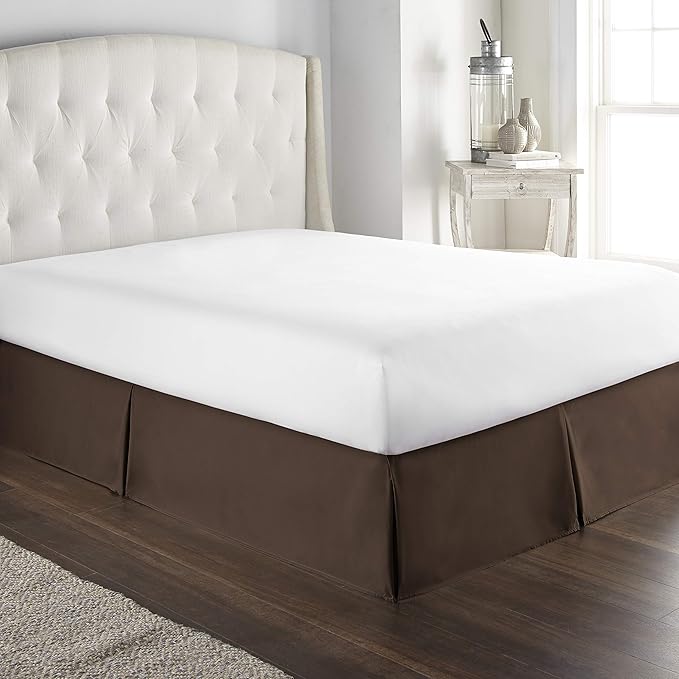 Bed Skirt - 100% Cotton 800 Thread Count Box Pleated Bed Skirt - Luxury Pleated Dust Ruffle, Hotel Quality Modern Bed Skirt, Easy Fit with 12 Inch Tailored Drop, Full XL, Chocolate
