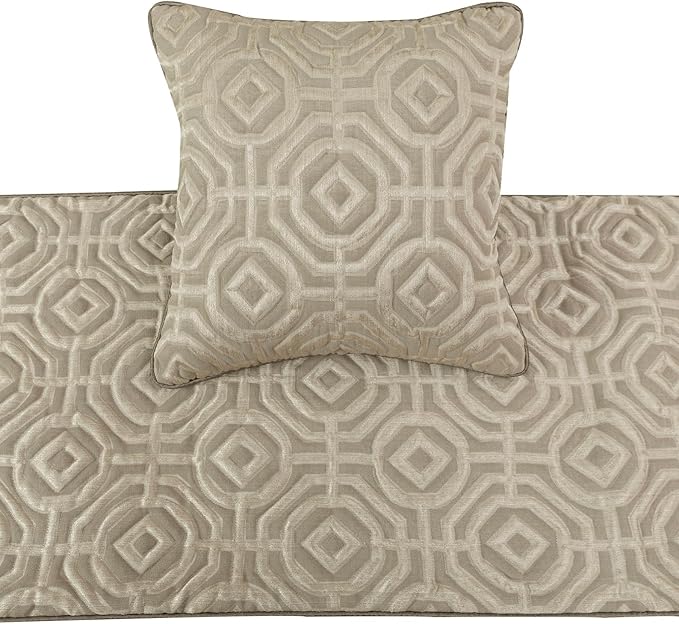 The HomeCentric King/Queen/Twin Beige Designer Twin 53"x18" Bed Runner Without Pillow Cover, Textured Bed Scarf on Silk Fabric - Hexagonal Norma