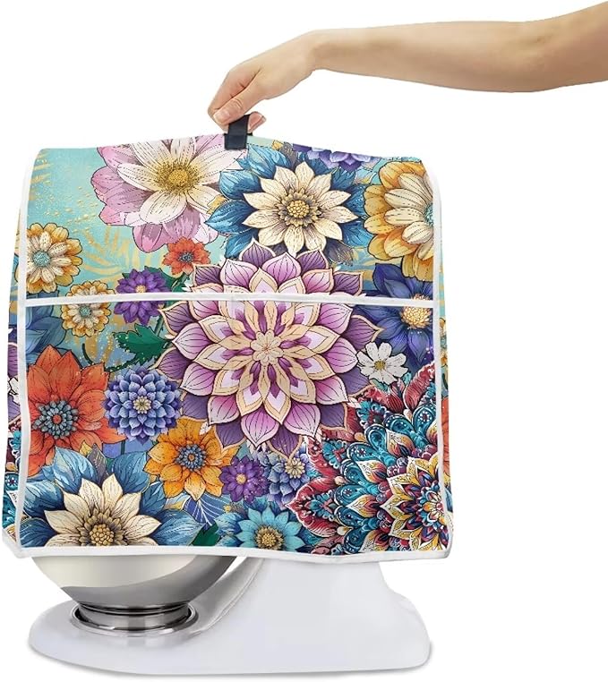 Kitchen Stand Mixer Covers Boho Mandala Flower Mixer Cover Dust Cover Washable Kitchen Appliance Cover for 6-8 Quart Mixers, Keep Your Kitchen Clean
