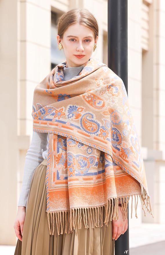 Wander Agio Warm Fashion Scarf Long Shawl Large Blanket Winter Wraps Scarves for Women Cashmere Jacquard Vintage Paisley