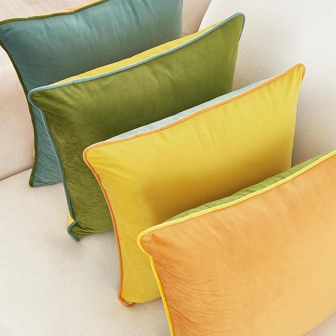 MONDAY MOOSE Decorative Throw Pillow Covers Cushion Cases, Set of 4 Soft Velvet Modern Double-Sided Designs, Mix and Match for Home Decor, Pillow Inserts Not Included (18x18 inch, Yellow/Green)