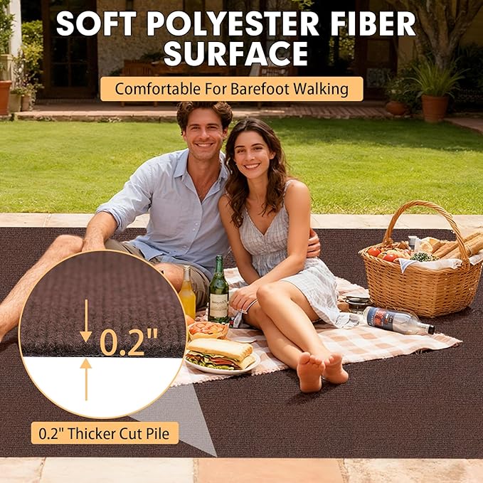 Marine 6 FT x 18 FT Brown Indoor/Outdoor Rug 0.2" Thick - Boat Carpet with Water-Proof TPE Backing, Non-Slide for Home, Patio, Porch, Deck