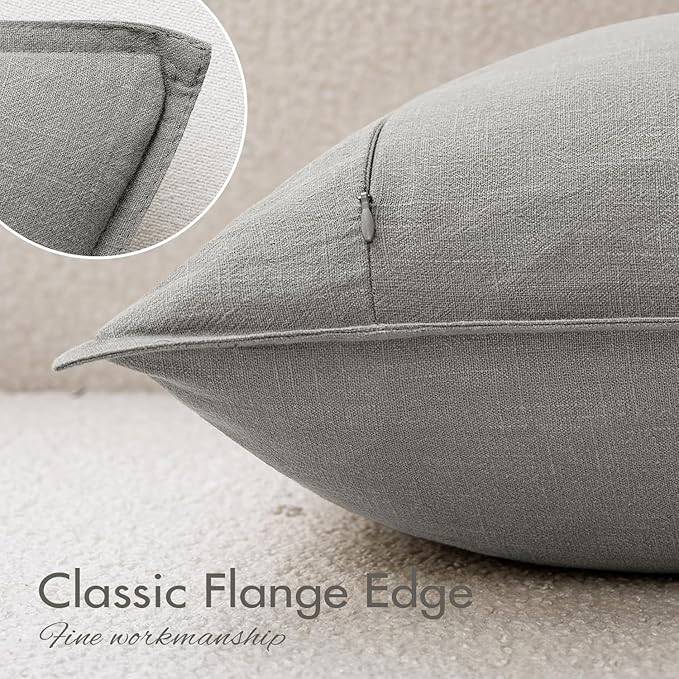 EMEMA Decorative Linen Throw Pillow Covers 24x24 Inch Light Grey Boho Farmhouse Neutral Couch Throw Pillows for Bed Pack of 2 Accent Pillowcase Modern Sofa Cushion Livingroom Home