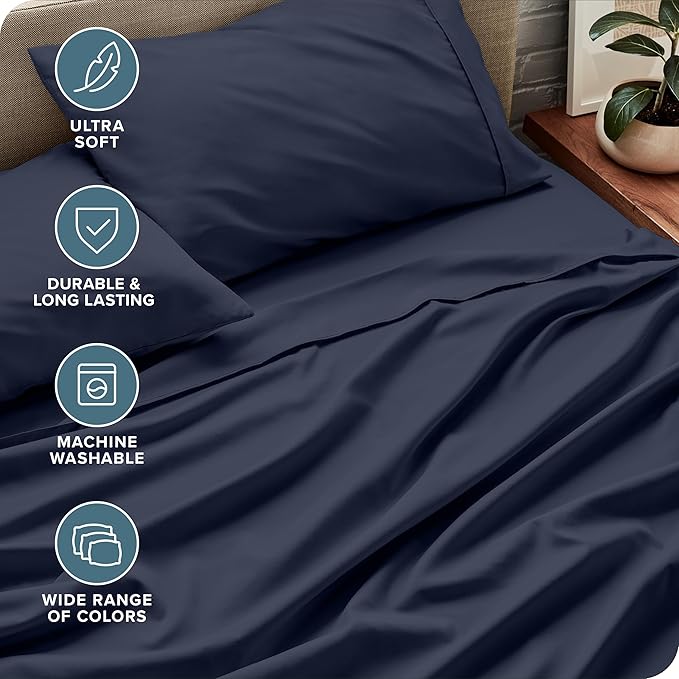 Bare Home Full XL Sheet Set - Luxury 1800 Ultra-Soft Microfiber Full Extra Long Bed Sheets - Double Brushed - Deep Pockets - Easy Fit - 4 Piece Set - Bed Sheets & Pillowcases (Full XL, Midnight Blue)