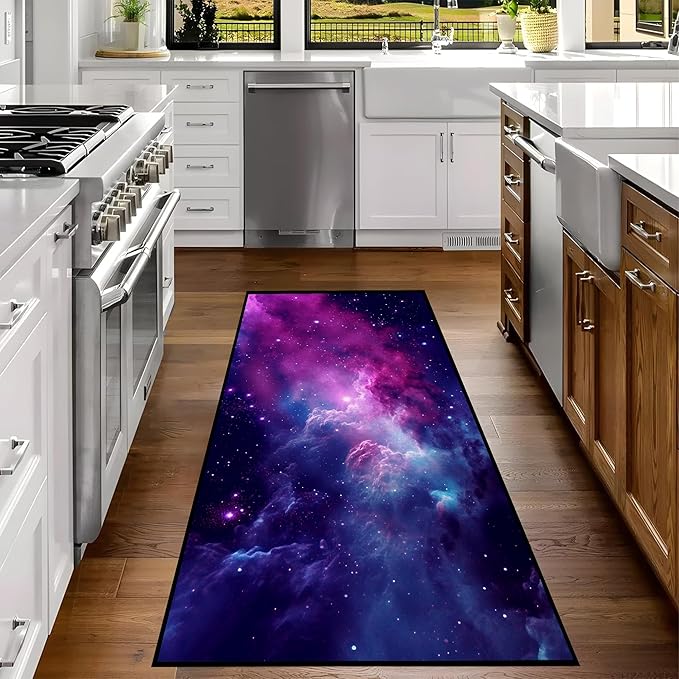 Purple Galaxy Rug Space Rugs Colorful Throw Rug Non-Slip Sun and Cloud Carpet Doormats for Living Room Bedroom Apartment Dorm Floor Mat 79 in x 39 in