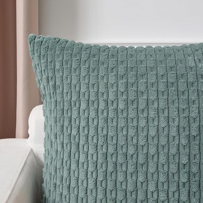 Kevin Textile 14x36 Inch Long Lumbar 1 Pack Boho Decorative Throw Pillow Cover Soft Striped Corduroy Rectangle Cushion Case Farmhouse Solid Color Accent for Living Room Couch Sofa Bed, Teal Green