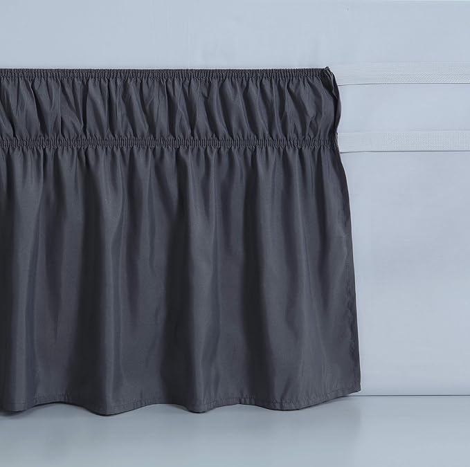 MEILA Wrap Around Bed Skirt Three Fabric Sides Elastic Dust Ruffled 18 Inch Tailored Drop,Easy to Install Fade Resistant-Dark Grey, Queen/King