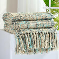 Multi-Color Blue Grey Cable Knitted Throw Blanket for Couch,60"X80" Boho Style Textured Blankets for Home Decor,Super Soft Warm Cozy Chunky Knit Blanket with Decorative Tassels for Bed