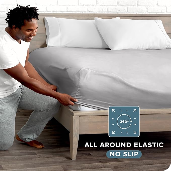 Bare Home Fitted Bottom Sheet Short Queen Size - Premium 1800 Microfiber - Ultra-Soft Hotel Luxury - Deep Pocket - Durable and Long Lasting - Fitted Sheet (Short Queen, Light Grey)