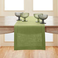 Solino Home Linen Moss Green Hemstitch Table Runner 36 Inches - 100% Pure Linen Small Table Runner 14 x 36 Inch Ideal for Dresser and Coffee Tables - Classic Hemstitch - Winter